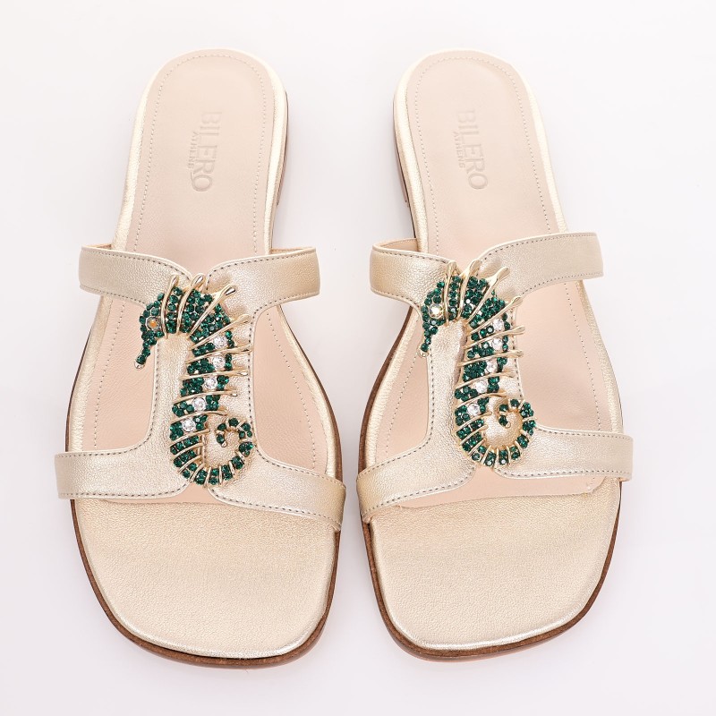 Women Mules Flats Gold Leather