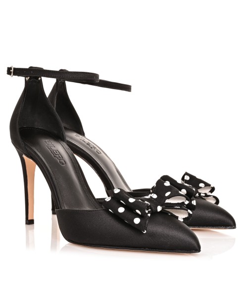 Women Black Satin Heels