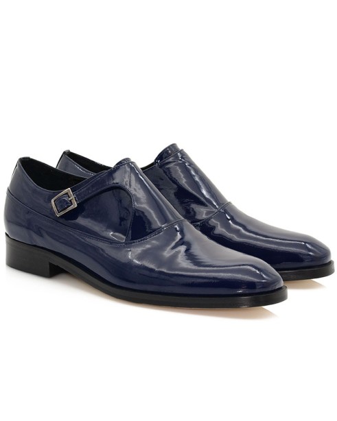 Men's Blue Patent Leather Wedding Shoes