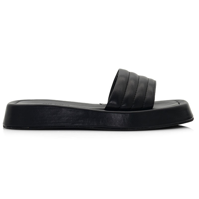 Black Leather Women's Flat Sandals