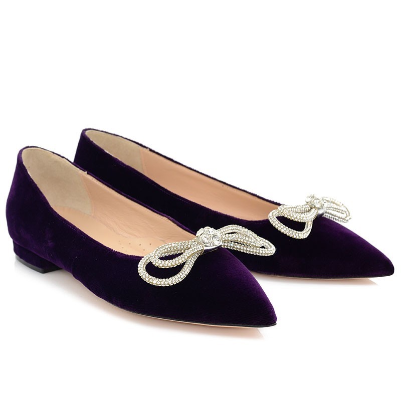 Purple Velvet Flat Shoes