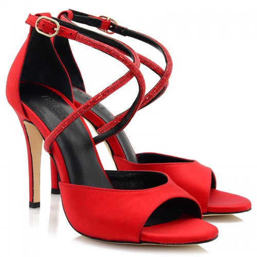 Women Sandals Red Satin