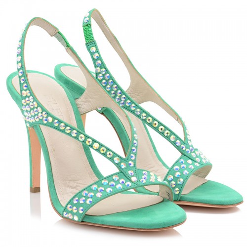 Bridal Sandals Green Suede Leather