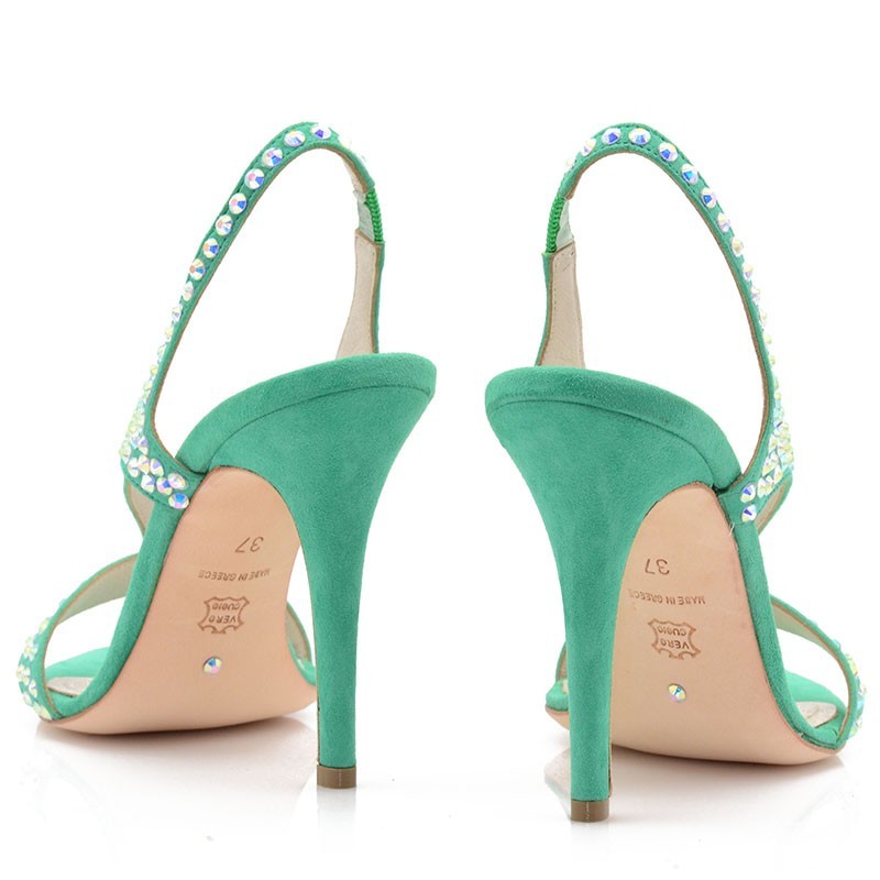 Bridal Sandals Green Suede Leather