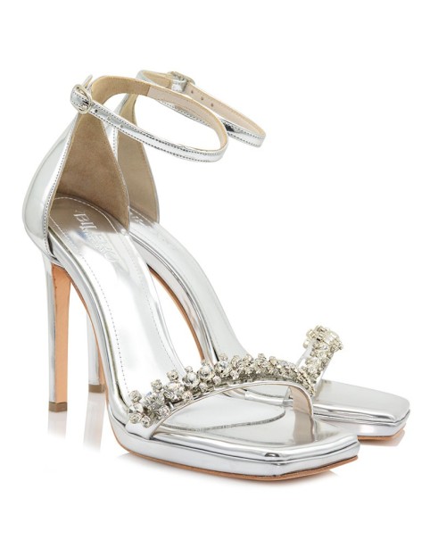 Bridal Sandals Silver Leather Mirror