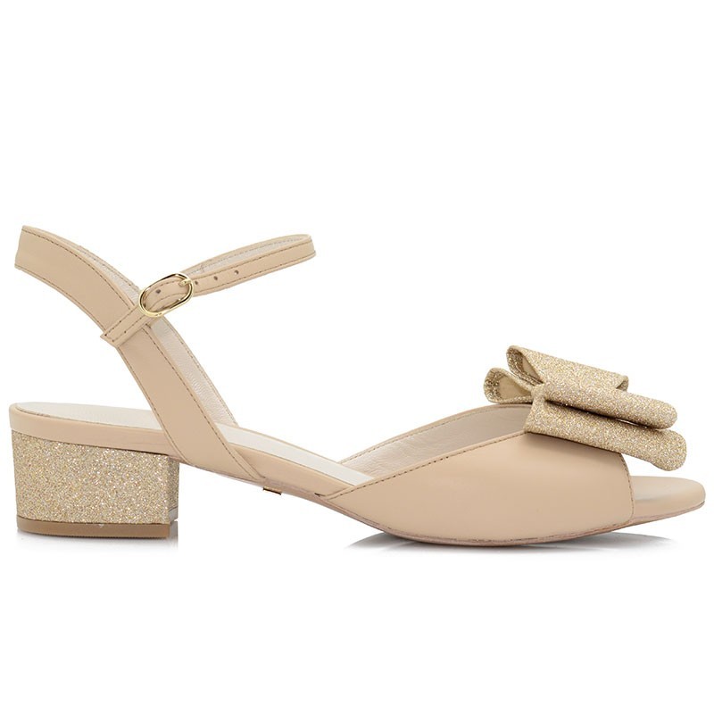 Bridal Sandals Low Beige Leather